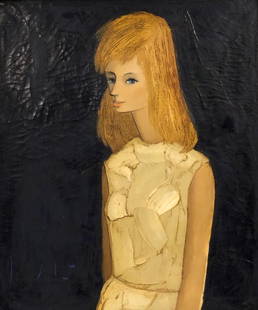 Jeff Wauters original Oil Painting "Annie": Description: Striking, original portrait oil on canvas by artist Jeff Wauters (1927-2013), entitled "Annie." Framed and signed. Material: canvas; wood. Measurement: approximate 37"h x 32"w in frame/im