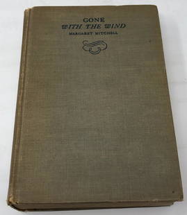 Gone with the Wind, 1936 Edition: Description: June, 1936 1st edition of Margaret Mitchell's civil war classic, Gone with the Wind. Hardcover; binding firm; yellowing reflective of age. Published by the Macmillan Company. Material: pa