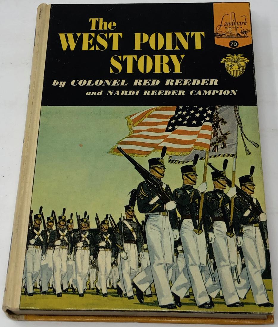 1st Edition, The West Point Story by R. Reeder: Description: 1st Edition, The West Point story by Col. R. Reeder (Landmark Book 70, 1956) (US Military Academy) . Hardcover; 193 pages. Material: paper. Measurement: approximate 9"h x 6"w (INCHES). Sh