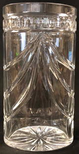 12" Signed Waterford Crystal Oval-Shaped Vase: Description: Just in time for flower season. Beautiful Overture pattern, signed, oval-shaped Waterford Crystal vase. Material: glass. Measurement: approximate 12"h x 6.5w x 11"d (INCHES). Shipping