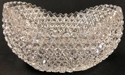 Vintage Waterford Crystal Style Diamond Cut Bowl: Description: Dramatic Waterford Crystal Style Russian/diamond cut fruit or centerpiece bowl. Unique shape. Material: glass. Measurement: 8.25w x 5.25h (INCHES). Shipping cost: $30. Different rate for