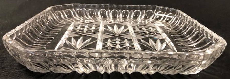 Stunning Square Bliekristall Dessert Tray: Description: Stunning Bliekristall lead crystal square dessert tray. Slight scalloping around rime. Material: lead crystal. Measurement: approximate 10" across (INCHES). Shipping cost: $22.