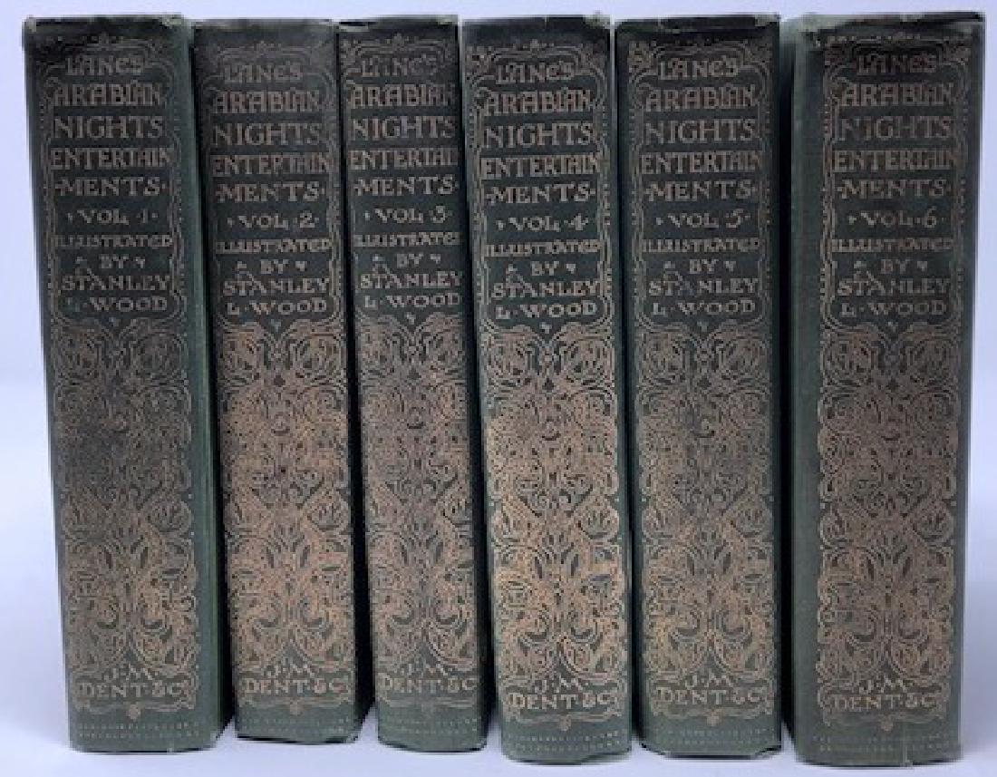 First Edition The Arabian Nights Entertainments: Description: Six volume, first edition set of the illustrated, hardcover 1901 edition of The Arabian Nights Entertainments. Published by J. M. Dent & Co., London. Has over 100 illustrations in photogr