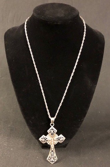 Beautiful Sterling Silver Cross on Rope Chain (1 of 2)
