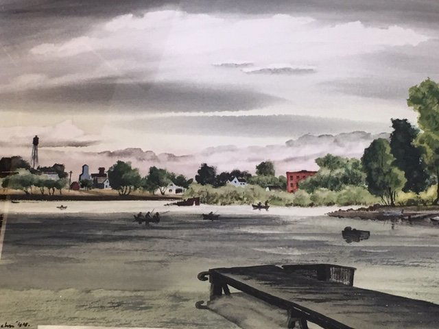 1944 Adof Dehn Dock Watercolor Painting (1 of 4)