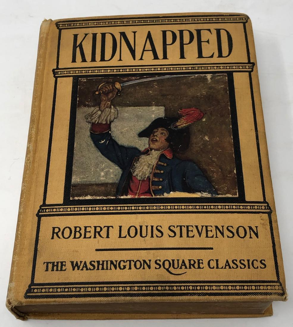 1915 Kidnapped, by R.L. Stevenson: Description: 1913 Washington Square Classics edition of Kidnapped by Robert Louis Stevenson. Hardcover, with color plates, 332 pages. Minor discoloration issues, binding very firm. Material: paper. Me