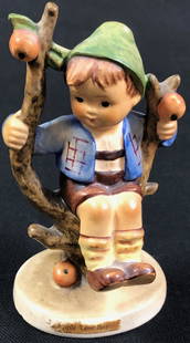 M. I. Hummel "Apple Tree Boy" #142 3/0: Description: Older vintage West German Hummel #142 3/0 " Apple Treat Boy." Enchanting. Material: porcelain. Measurement: approximate 4.25" (INCHES). Shipping: $25; different rate to Alaska,