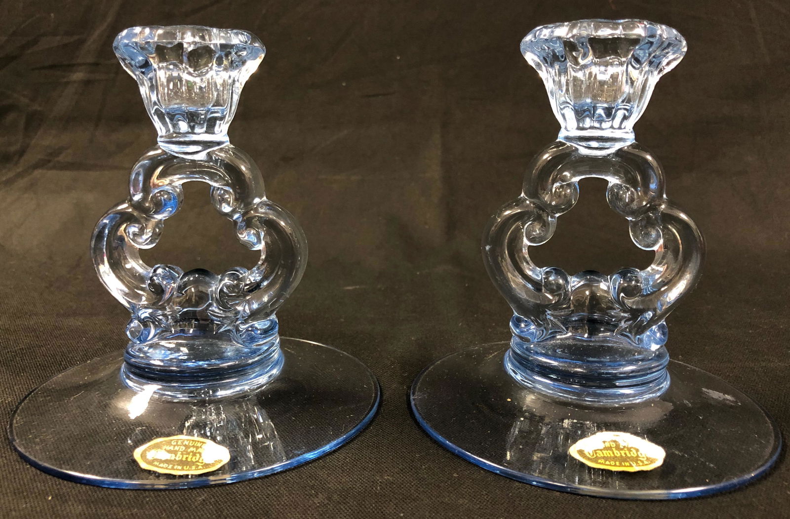 Cambridge Moonlight Blue Glass Candlesticks (1 of 8)