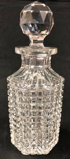 1880's Diamond Cut Decanter: Description: Handsome cut glass diamond hobnail spirit decanter with glorious faceted stopper. Most probably circa 1880's. Perfectly sized for display. Material: glass. Measurement: approximate 8.50"