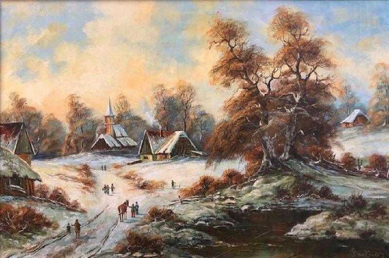 Signed Original Winter Scene Oil Painting (1 of 4)