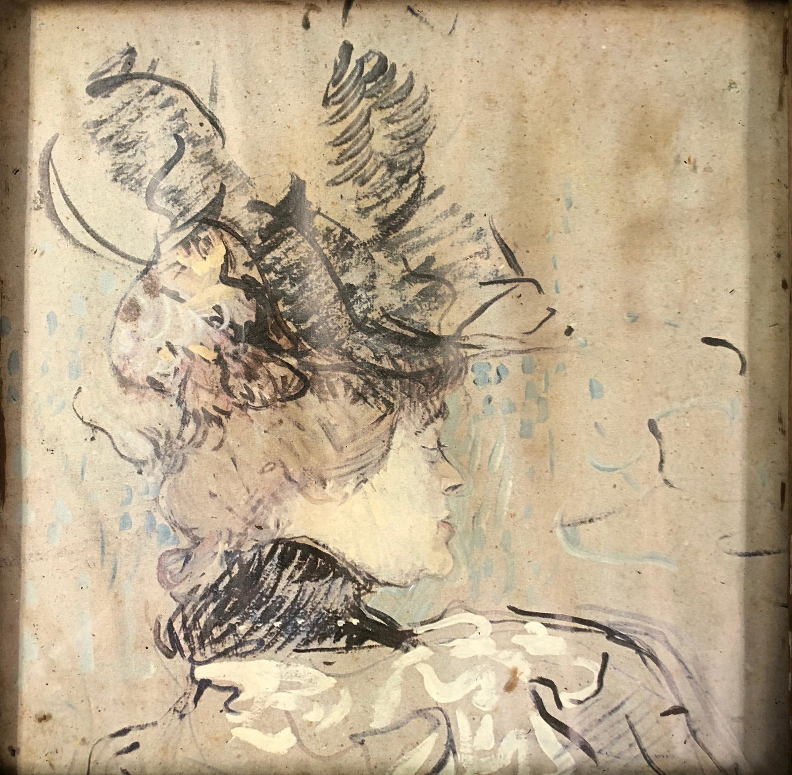 Vintage Gibson Girl-Style Watercolor: Description: Vintage Gibson Girl-Style watercolor on paper, framed in wood and mounted under glass. Painting depicts a classic Gibson girl head and shoulders pose. Material: wood; glass; paper. Measur