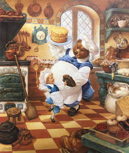 Scott Gustafson Limited Edition Lithograph: Description: Fine art limited edition lithograph by Scott Gustafson, "Pat A Cake." Scott Gustafson is an American illustrator based in Chicago, Illinois, United States. His career has spanned over