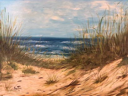 Peggy Jones Original Oil on Canvas: Description: Signed and dated original oil on canvas by American artist Peggy Jones that depicts a gorgeous beach scene. The artists is a member of the 30A collective, a group of artists that all