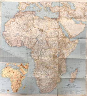 Vintage National Geographic Map of Africa: Description: Vintage color paper map from National Geographic Magazine depicts Africa. Some tearing on bottom. Map is copyrighted from 1943. Material: paper. Measurement: approximate 26.5"h x 34"w (IN