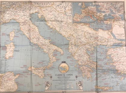 Vintage National Geographic Magazine: Description: Vintage paper map from National Geographic Magazine, depicting the classical lands of the Mediterranean. Copyright 1940. Material: paper. Measurement: approximate 26.5"h x 34"w (INCHES).