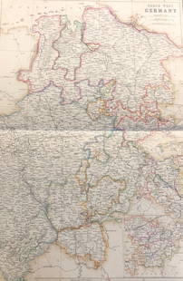 Antique 1860 Map of North West Germany: Description: Antique map of North West Germany, 1860. The Imperial Atlas of Modern Geography, published by Blackie & Son, Glascow, Edinburgh and London, 1860. Detailed engraving with hand-colored