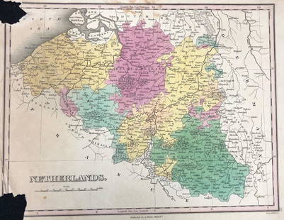 Antique A. Finley Map of the Netherlands: Description: Antique A. Finley Map of the Netherlands, circa 1827 ; engraved by Young & Delleker. A beautiful example of Finley's important 1827 map of Belgium and Luxembourg. The title, Netherlands,