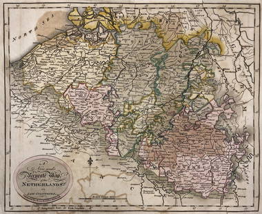 Rare Copy of a Tho. Brown Map of the Netherlands: Description: Rare antique copy of a Tho. Brown Map of the Netherlands; hand colored. Map is entitled "A New and Accurate Map of the Netherlands or Low Countries; published by Tho. Brown Bookseller,