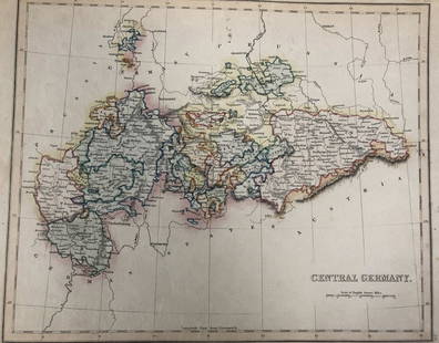 Orr & Company Antique Map of Central Germany: Description: Antique, hand colored map of Central Germany. Drawn by J. Dower and published by Orr & Company, Amen Corner, Paternoster Row. Circa early 19th century. Material: paper. Measurement: