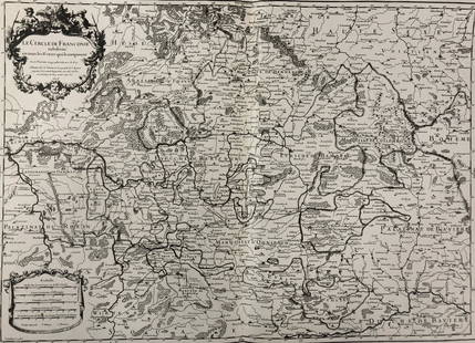 Copy of Antique Map--Le Cercle Franconie: Description: Copy of antique map--Le Cercle Franconie. Fine map of Frankenland with a decorative title and scale cartouche. Including the towns of Mainz, Wurzburg, Bamberg, etc. Made by 'Alexis