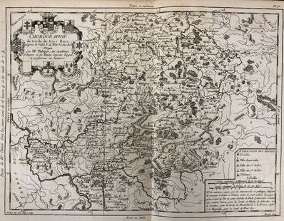 Antique Folio of Map-- Chorographie du Cercle du Haut: Description: Very old double page folio copy of antique map-- Chorographie du Cercle du Haut Rhin d'aprÃƒÂ¨s G. Valck, F. de Witt, Vischer etc. Directed by Philippe Pretot, of the Academie