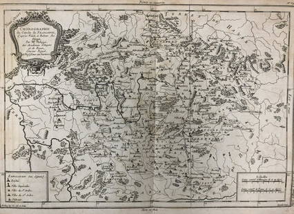 Antique Folio of Map--Chorographie du Cercle de: Description: Very old double page folio copy of antique map--Chorographie du Cercle de Franconie. Directed by Philippe Pretot, of the Academie D'Angers; designed by engineer Maurille Antoine