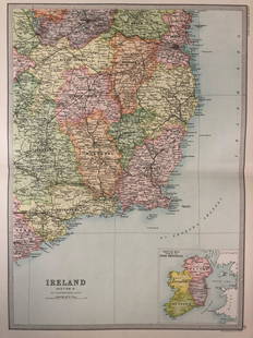 Historic J. Bartholomew Map, Folio from Library: Description: Folio from the Library Reference Atlas, page 27, Map of Ireland, section 4 by John Bartholomew & Co. Born in Edinburgh in 1831, John Bartholomew was a noted Scottish cartographer. From
