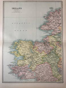 Historic J. Bartholomew Map, Folio from Library: Description: Folio from the Library Reference Atlas, page 24, Map of Ireland, section 1 by John Bartholomew & Co. Born in Edinburgh in 1831, John Bartholomew was a noted Scottish cartographer. From