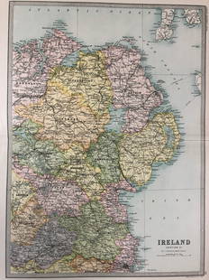 Historic J. Bartholomew Map, Folio from Library: Description: Folio from the Library Reference Atlas, page 25, Map of Ireland, section 2 by John Bartholomew & Co. Born in Edinburgh in 1831, John Bartholomew was a noted Scottish cartographer. From