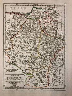 Folio of 1749 Vaugondy Map of Navarre, Spain: Description: Folio of 1749 Vaugondy map of Navarre, Spain, depicting Pamplona and Basque Country. Folio numbered 127 in upper right corner. This map was originally published by Gilles Robert de