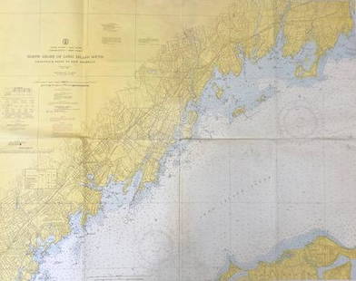 Land Ho! Antique N. Shore of the L.I. Sound, CT USCG: Description: Ahoy! Antique Coast Guard nautical chart of the L.I. Sound. Numbered C. & G. S. 222; published 1969. Material: paper. Measurement: approximate 36" x 45" (INCHES). Shipping cost: $15;