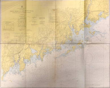 Land Ho! Antique N. Shore of the L.I. Sound, CT USCG: Description: Ahoy! Antique Coast Guard nautical chart of the L.I. Sound CT, Sherwood Point to Stamford Harbor. Numbered C. & G. S. 221; published 1961. Material: paper. Measurement: approximate 36" x
