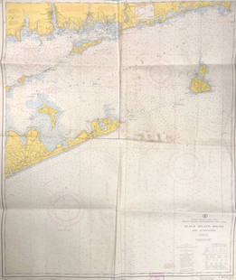Land Ho! Antique Block Island Sound, RI USCG: Description: Ahoy! Antique U.S. Coast Guard nautical chart of Block Island Sound and Approaches. Earlier publication than lot previously described. Numbered C. & G. S. 1211; published 1963. Material: