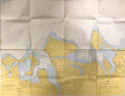 Land Ho! Antique Oyster and Huntington Bays, NY USCG: Description: Ahoy! Antique U.S. Coast Guard nautical chart of Oyster and Huntington Bays, S. Shore of LI Sound. Numbered C. & G. S. 224; published 1958. Material: paper. Measurement: approximate 36"