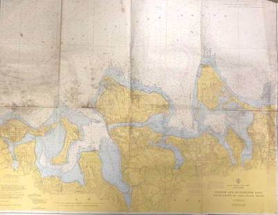 Land Ho! Antique Oyster and Huntington Bays, NY USCG: Description: Ahoy! Antique U.S. Coast Guard nautical chart of Oyster and Huntington Bays, S. Shore of LI Sound. Later publication than previous lot. Numbered C. & G. S. 224; published 1959.