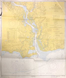 Land Ho! Antique Chart of the Connecticut River, CT: Description: Ahoy! Antique U.S. Coast Guard nautical chart of the Connecticut River, CT. Numbered C. & G. S. 215; published 1968. Material: paper. Measurement: approximate 34" x 41" (INCHES).