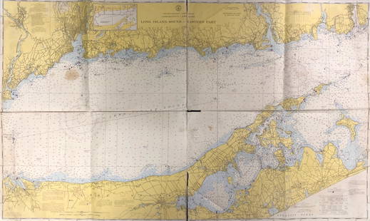 Land Ho! Antique L.I. Sound, Eastern Part, CT-NY USCG: Description: Ahoy! Antique Coast Guard nautical chart of the L.I. Sound, Eastern Part, CT-NY. Numbered C. & G. S. 1212; published 1969. Material: paper. Measurement: approximate 36" x 45" (INCHES).