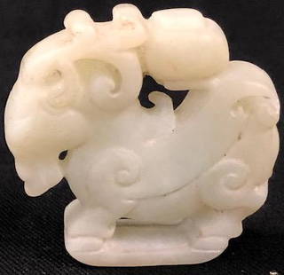 Carved Jade Ram: Description: Asian jade ram carving in celadon. As a Chinese art symbol, the ram is an emblem of a retired life. Fabulous work; self-standing; great for display. Material: jade. Measurement: