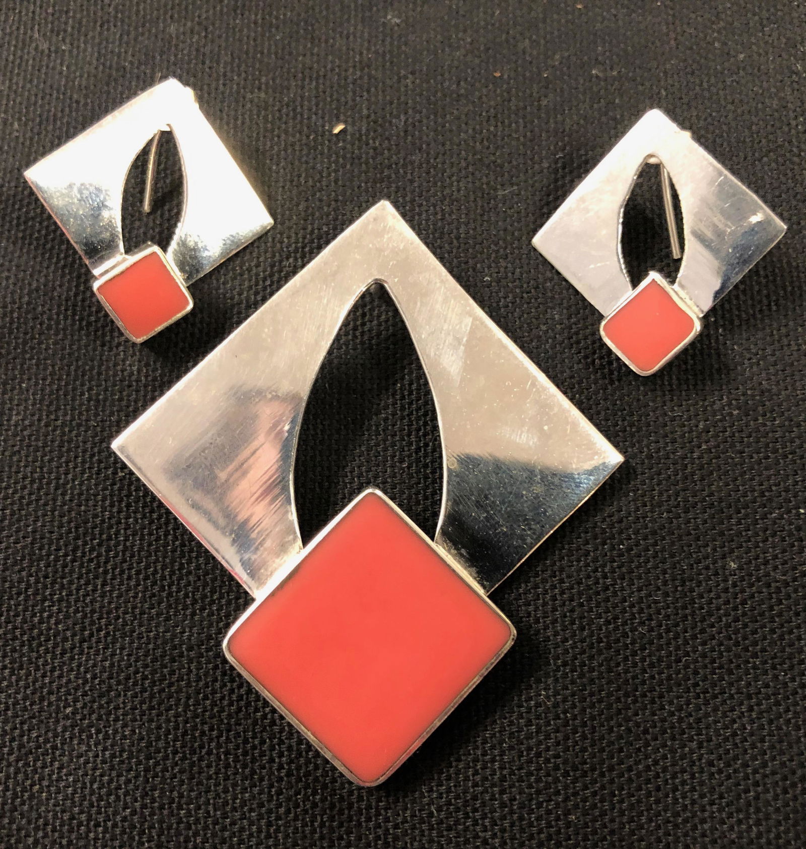 Sterling Silver Pendant & Earrings w/ Pink Rhodochrosi (1 of 2)