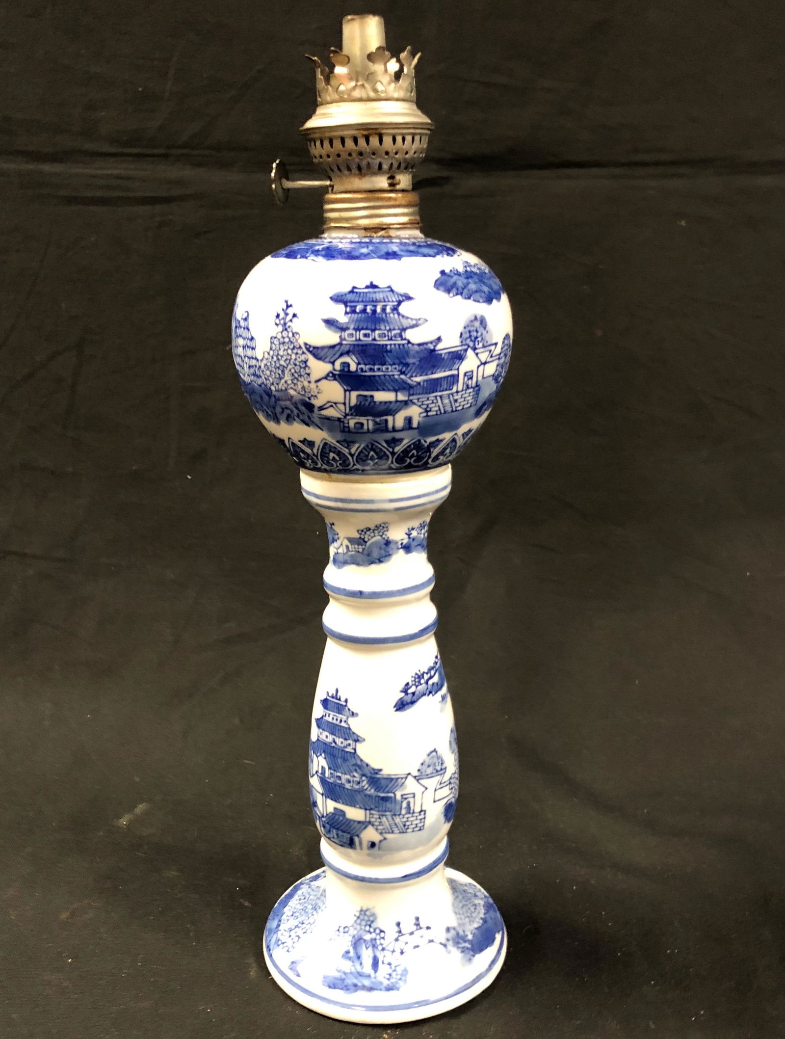 Vintage ware Blue Willow Lamp Base W/Glass Flute (1 of 5)