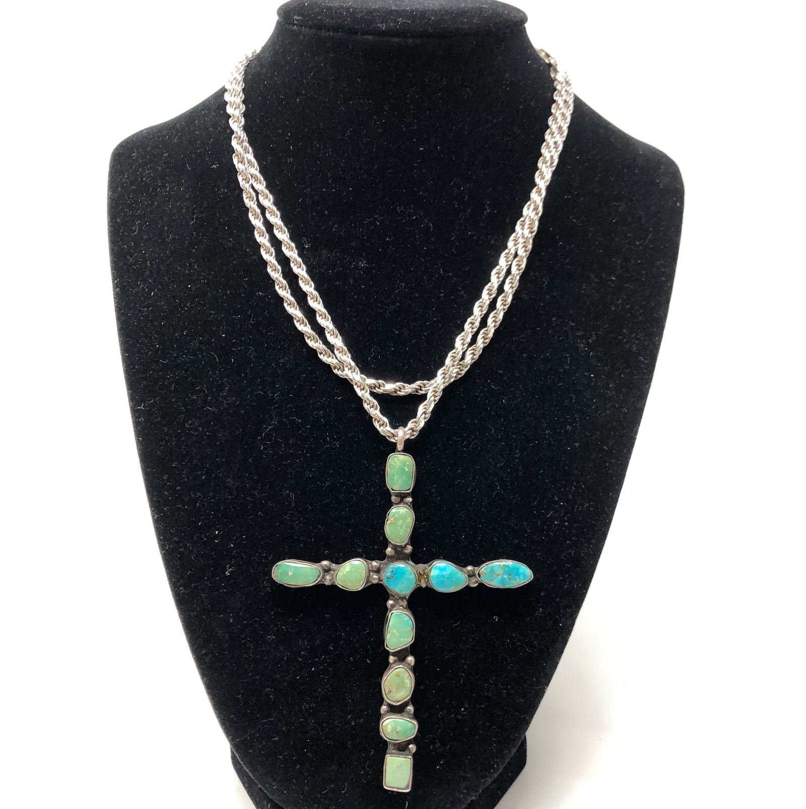 Turquoise Cross on a Sterling Chain (1 of 2)