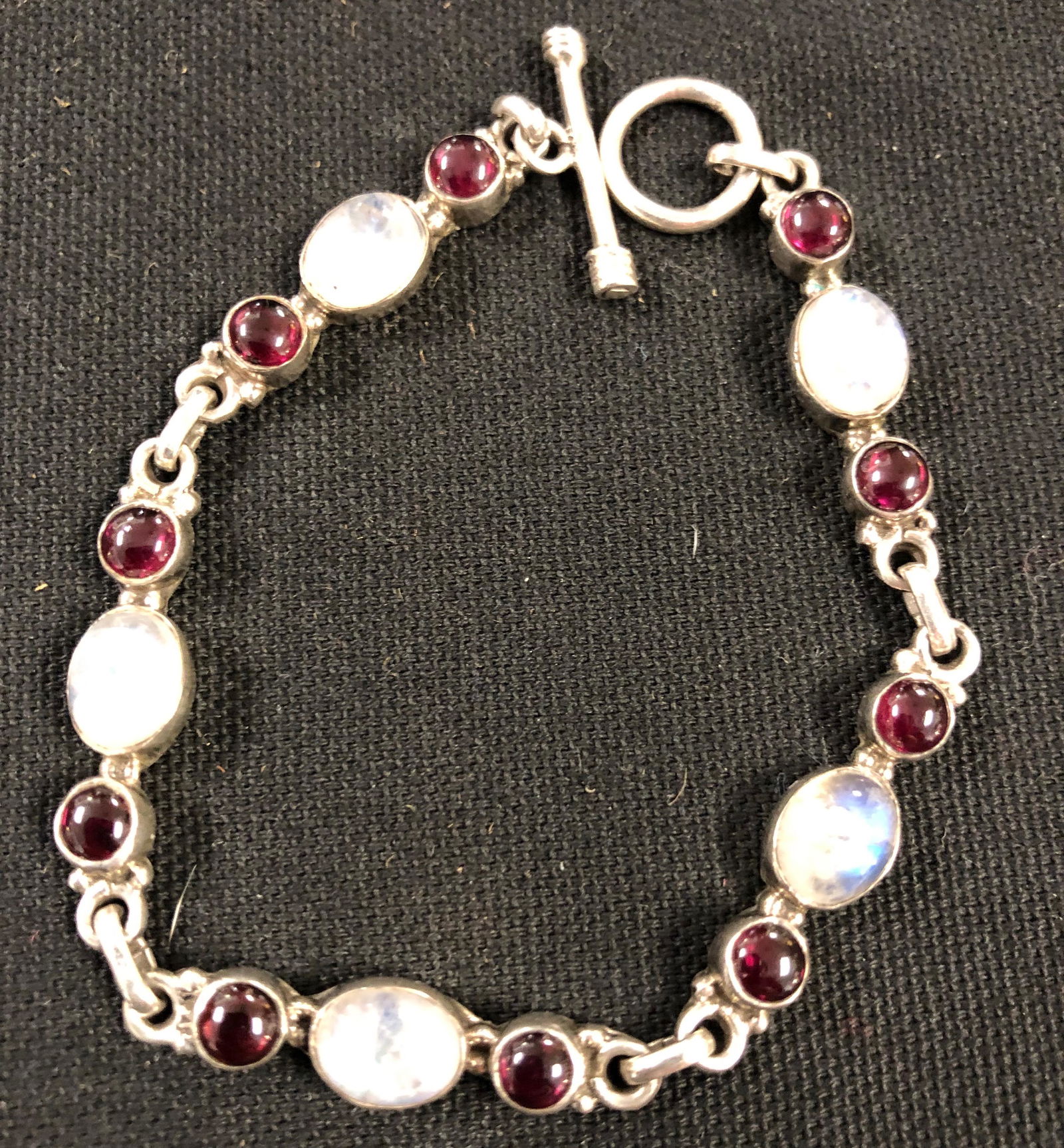 Beautiful Sterling Silver Garnet & Moonstone Bracelet (1 of 2)