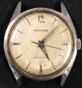 Vintage Croton Mens Waterproof Watch: Description: Vintage Croton MenÂ’s Waterproof shock resistance automatic watch with second hand. No band; watch only. Material: metallic. Shipping: $12.00 within the United States only.