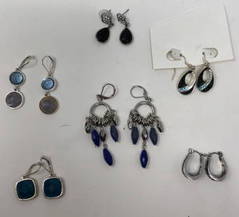 Napier and other five Pairs of Pierced Earrings: Description: Because no one ever has too many earrings, here is a fun and fantastic assortment of 6 pairs of pierced earrings to add to your jewelry box, set in silver tone metal with colorful glass