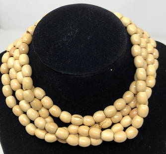 Double Strand Wood Bead Necklace: Description: Nice vintage wood beaded two strand necklace; pull over style. Material: wood. Measurement: approximate 14" (INCHES). Shipping: $15; different rate to Alaska, California, Hawaii and all