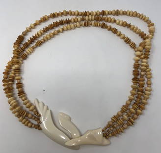 Vintage Tribal-Style Wood and Plastic Necklace: Description: very impressive wood and molded plastic 3-strand vintage necklace. Evocative of tribal-style, primitive jewelry with a nice mix of natural and man made materials. Very interesting middle