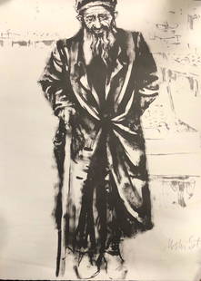 Moshe Gat Signed, Limited Edition Lithograph: Description: Rarely available Moshe Gat signed, limited edition monochrome portrait lithograph. Printed on high quality, heavy stock paper; unframed. Pencil signed by artist in lower right corner,