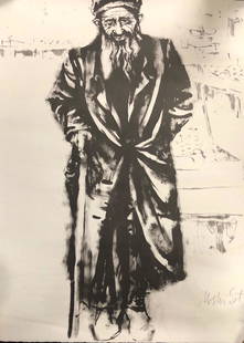 Moshe Gat Signed, Limited Edition Lithograph: Description: Rarely available Moshe Gat signed, limited edition monochrome portrait lithograph. Printed on high quality, heavy stock paper; unframed. Pencil signed by artist in lower right corner, num