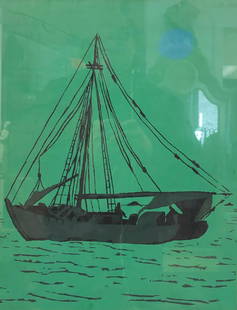 Vintage Glenn Wilcox Signed Serigraph: Description: Vintage Glenn Wilcox serigraph on paper by listed artist known for colorful Island scenes. Entitled St. Kitts Express, this is a lovely, tranquil image of a sailboat on the sea. Signed