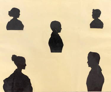Antique German Silhouette Portrait Set: Description: Antique silhouette collection of profiles of five members of a notable German royal family. From the 19th century, these silhouettes are an interesting example of an art form from